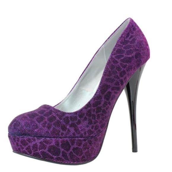 QUPID Women's Berry Fabric Leopard Lurex Fabric Stiletto Heel Pumps | Size 7.5 - Picture 6 of 6